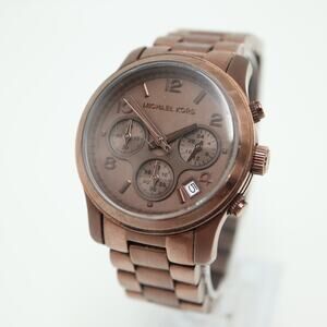 Michael Kors Runway Brown Chronograph Watch 38mm Date Dial w New Battery